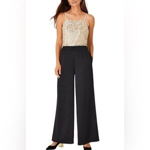 LOFT Ann Taylor Dressy Lightweight Wide Leg Pants Elastic Waist Pockets Black M